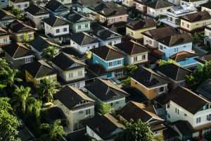 Aerial view of a neighborhood.