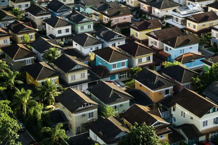 Aerial view of a neighborhood.