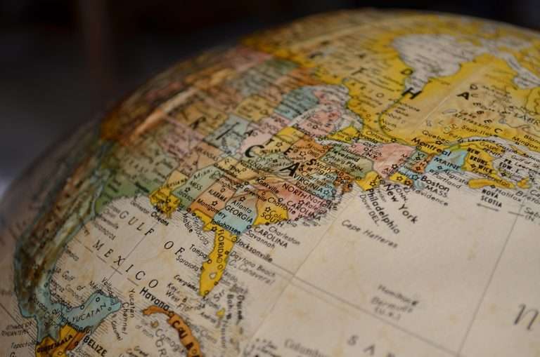 Picture of a globe with America in view.